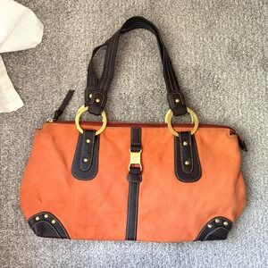 Vintage Y2K The Sak Pink Label Orange Suede Slouchy Shoulder Hobo Bag Studded